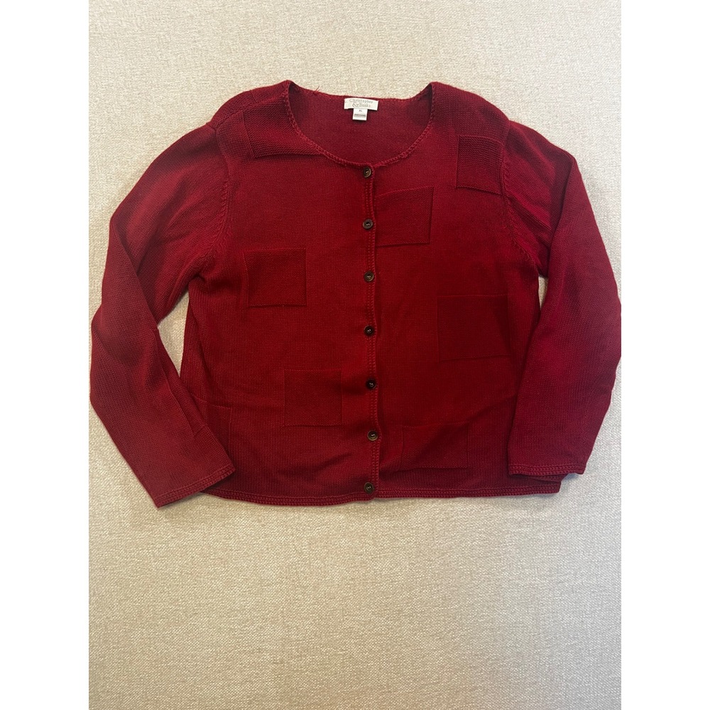 Christopher & Banks Red Patchwork Knit Cardigan Sweater XL Vintage Academia Fall